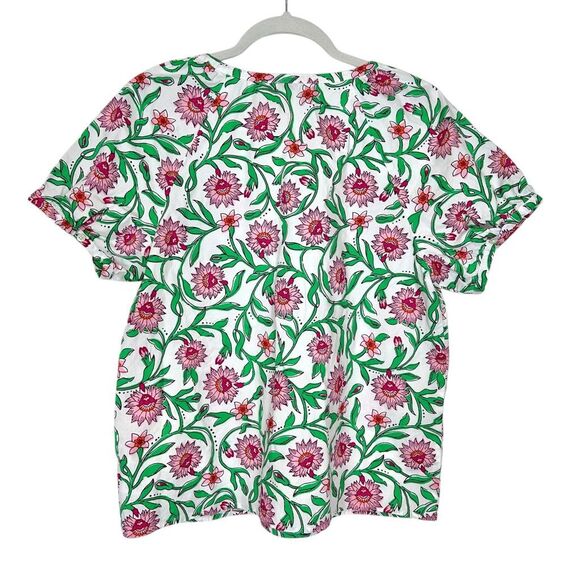 J. Crew Blouse Cotton poplin top Pink Green Floral White Lotus Bloom Medium M - Picture 7 of 14